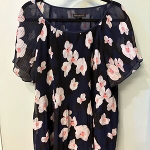 Banana Republic Dark Blue and Pink Floral Top